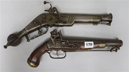 Two reproduction flintlock pistols